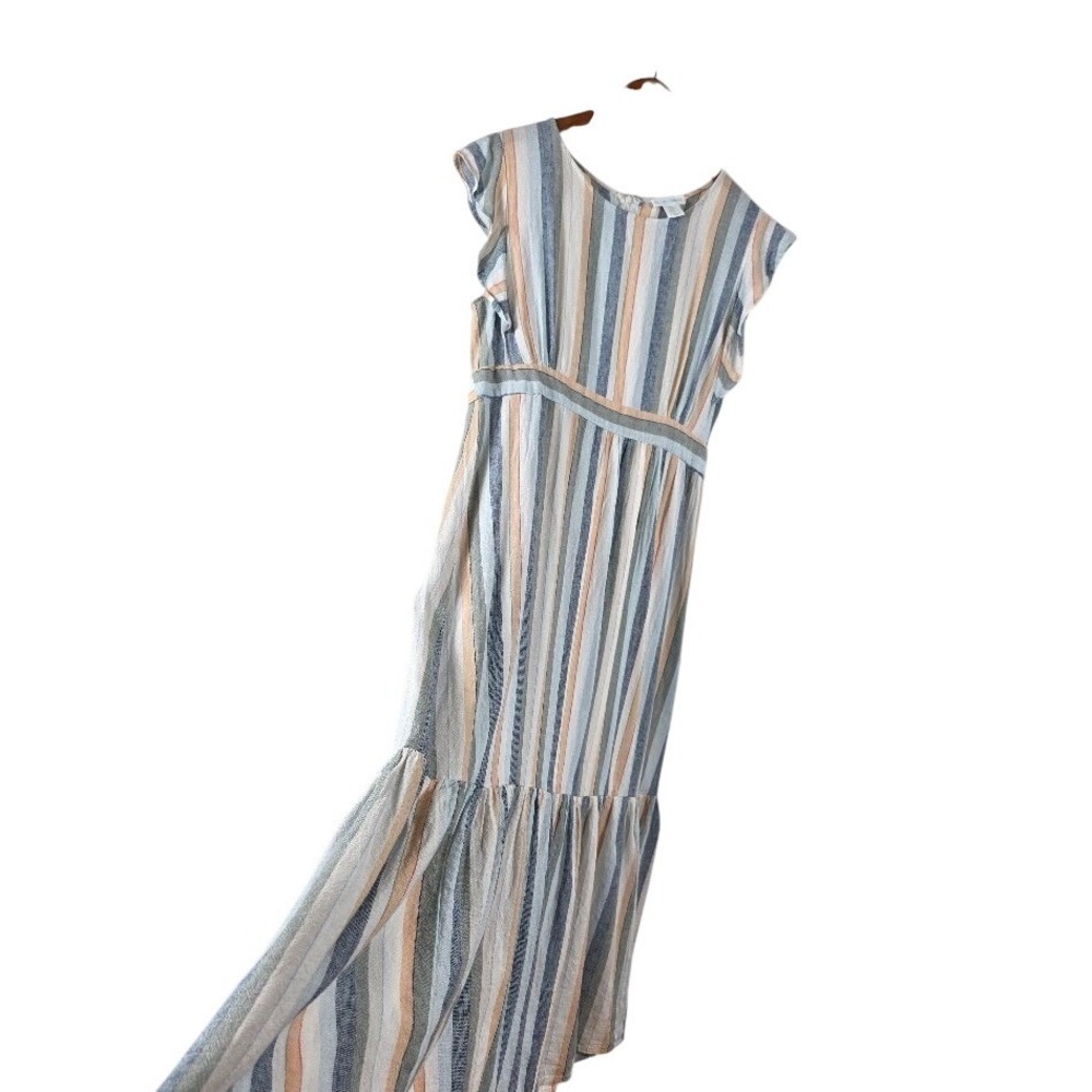 Cynthia Rowley Maxi Dress Womens XL Multicolor Boho Linen Blend Flutter Sleeve